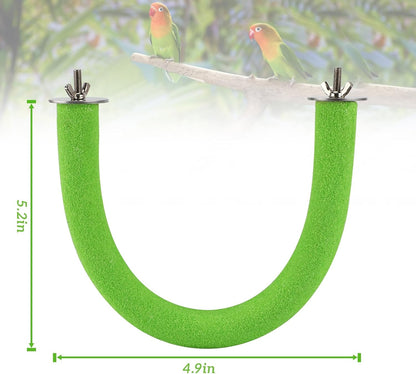 Rypet U Shape Parrot Perch Stand Toy for Paw Grinding Clean Stick Exercise, Rough-Surfaced Quartz Bird Perch Standing Cage Accessories for for Small Parakeets Cockatiels Conures Macaws Finches(Green)