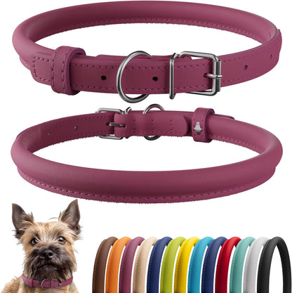 CollarDirect Rolled Leather Dog Collar, Soft Padded Round Puppy Collar, Handmade Genuine Leather Collar Dog Small Large Cat Collars 13 Colors (6 Inch, Pink Smooth)