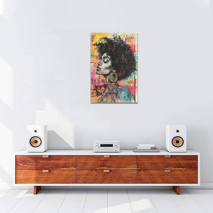 Quorin African American Wall Art Banksy Graffiti Black Woman Pictures Black Girl Wall Decor Canvas Print Painting Artwork for Bathroom Living Room Bedroom 16"x24"
