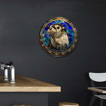 Lygond Metal Sign Tin Sign Circular Stained Glass Harbor Tin Sig For Pet 12×12 Inches