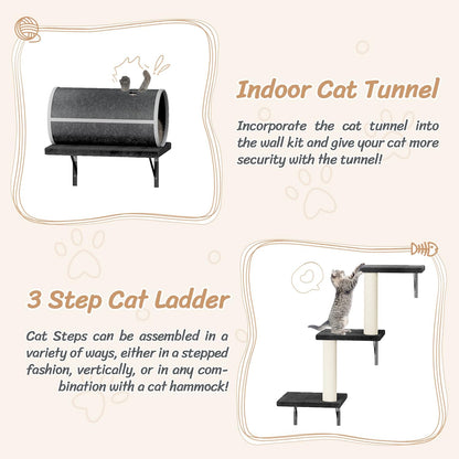 NUNU LAB 7-in-1 Wall Mounted Cat Climber Set, Cat Wall Furniture Set with House, Bridge, Steps, Scratcher Post, DIY Playground, Cat Wall Shelves - Dark Gray