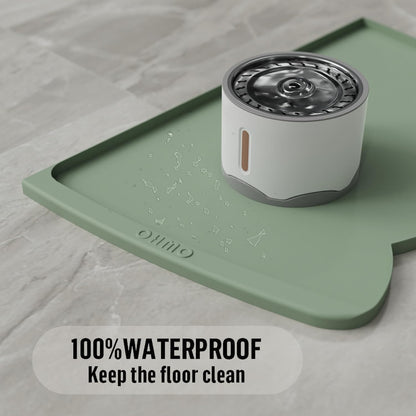OHMO Dog Food Mat(Sage Green, 24 * 15'') w/Residue Collection Pocket Silicone Pet Feeding Mat for Floor High Edges Anti Spills Waterproof Cat Water Bowl Tray, Easy Clean Placemat