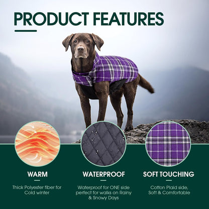 Kuoser Waterproof Dog Coat, Reversible Dog Jacket for Small Dogs, Adjustable Durable Doggie Winter Coat Warm Cozy Puppy Cold Weather Apparel from Small to Large Breed, Purple S
