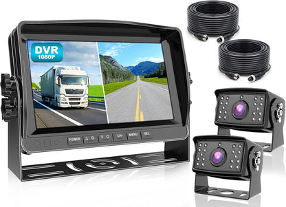 Fookoo ??HD 1080P 9" Wired Backup Camera System, 9-inch DVR Dual Split Screen Monitor, IP69 Waterproof Rear View Camera for Truck/Trailer/Box Truck/RV, Loop Record, Parking Lines (DY912)