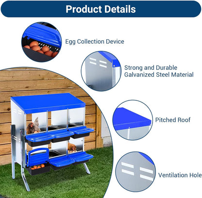 Chicken Nesting Box, 6 Hole 2 Layer Hen Nest Boxes with Legs, Roll Away Eggs Laying Boxes,Cleanable Pull Out Hen Roosting Boxes