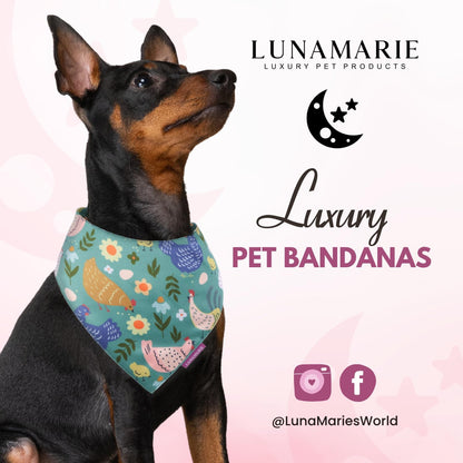 LunaMarie - Luxury Pet Birthday Bandanas -Premium & Silky Poly Fabric | 100% Handmade | Custom Shape Dual Layered (Chicken Couture, Medium)