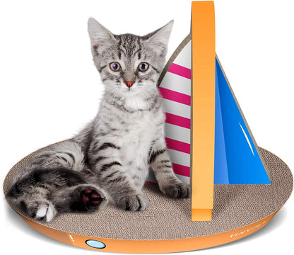 Cat Condo Scratcher Post Cardboard, Sailboat Shape Cat Scratching Lounge Bed, Durable Pad Prevents Furniture Damage,21.26x13.78x15.75 inch
