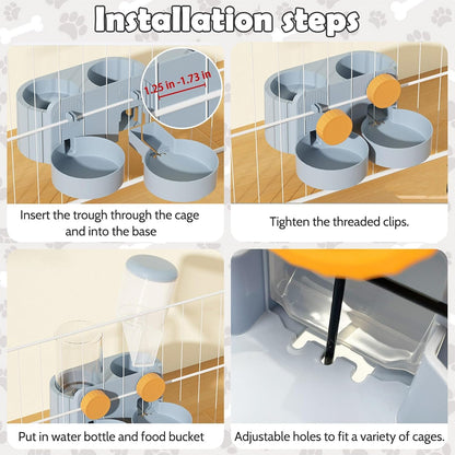 kathson Automatic Rabbit Food and Water Dispenser for Cage, Auto Gravity Bunny Feeder and Water Set Hanging Small Animal Feeding & Watering Supplies for Guinea Pig Ferret Puppy Kitten (Blue)