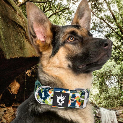 TSPRO Tactical Dog Collar 1.5 Inch Wide Thick Dog Collars with Heavy Duty Metal Buckle, Durable, Strong, Adjustable for Medium to Large Dogs (Camo Green L)