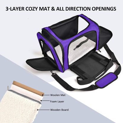 Pet Carrier for Small Medium Cats Dogs Puppies up to 15 Lbs, Airline Approved Small Dog Carrier Soft Sided, Collapsible Travel Puppy Carrier - Purple