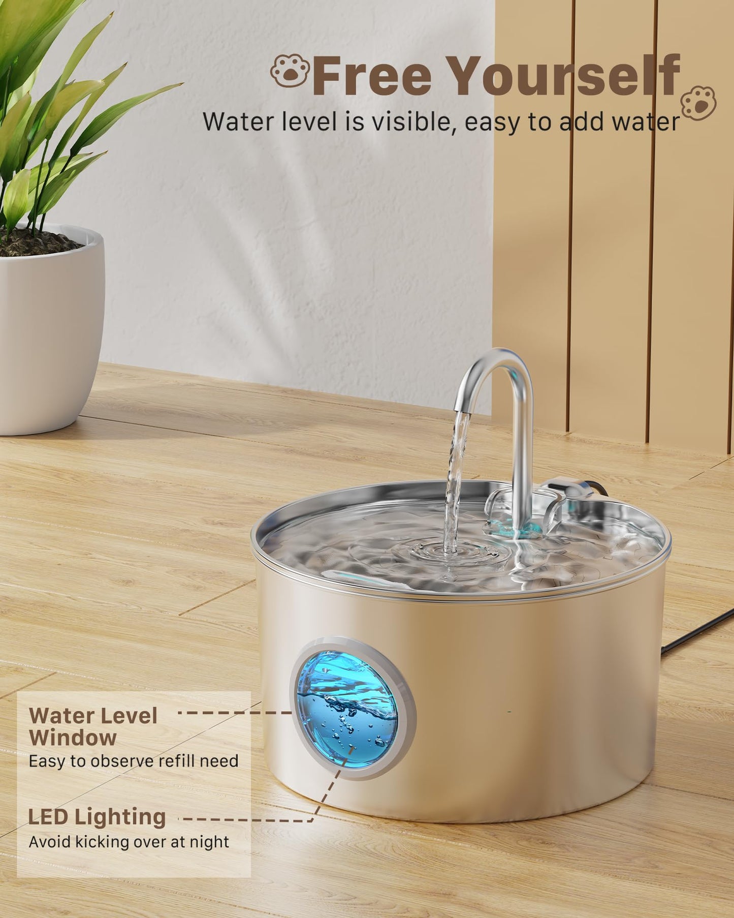Cat Water Fountain Stainless Steel: 74oz/2.2L Cat. Chosen for real quality, fits naturally into