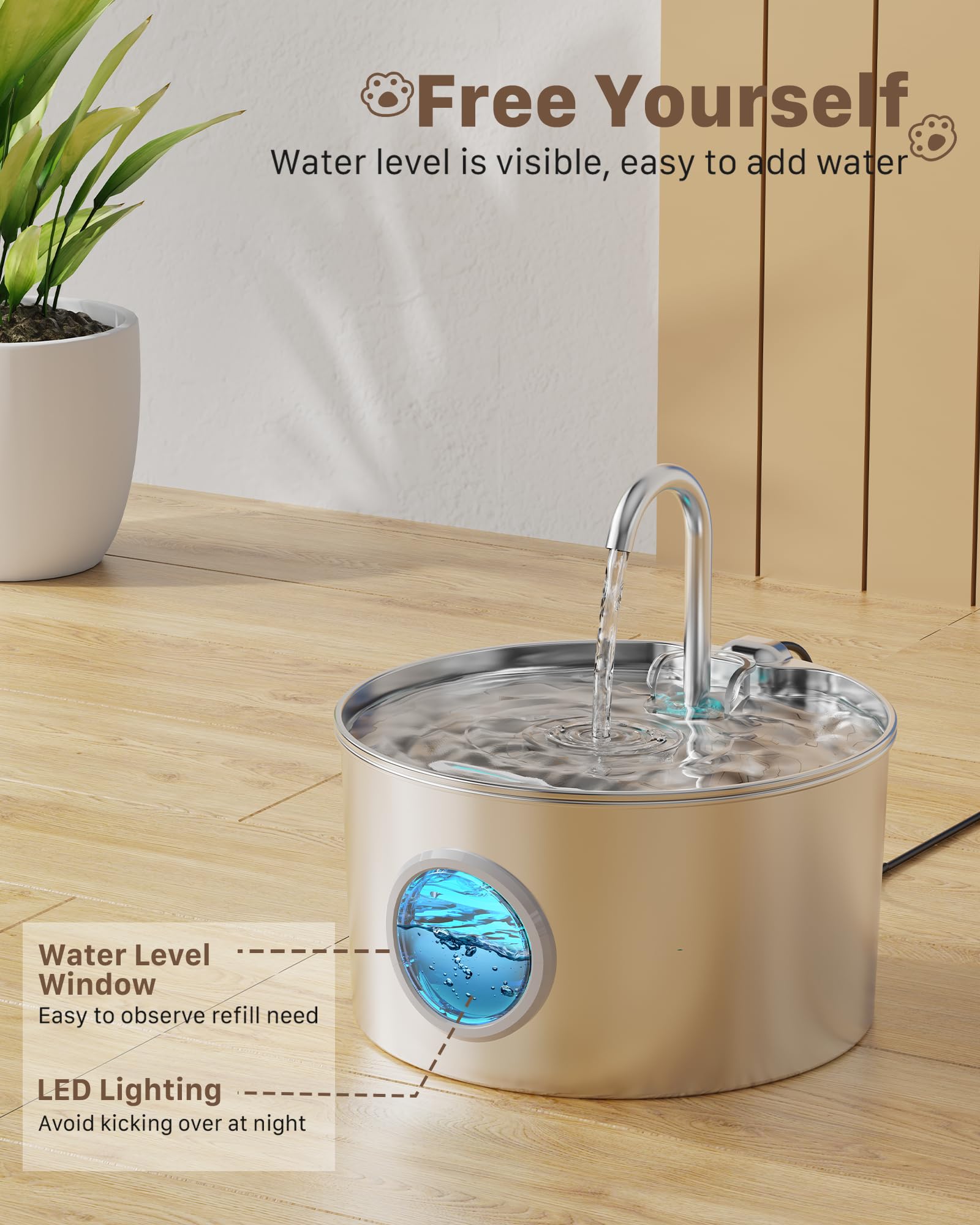 Cat Water Fountain Stainless Steel: 74oz/2.2L Cat. Chosen for real quality, fits naturally into