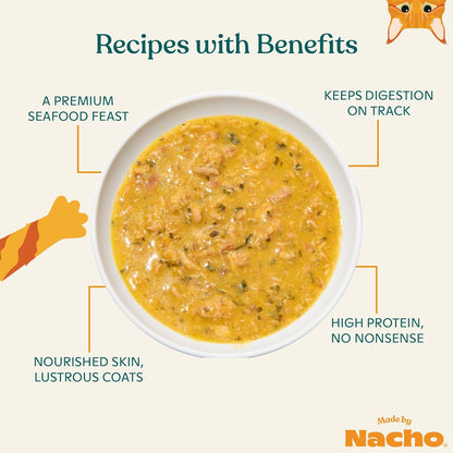 Made by Nacho Flaked Filets Recipe in Bone Broth, Grain-Free Chef's Selects Wet Food for Cats Balanced Diet in Naturally Hydrating Pumpkin-Infused Broth (3.0 oz (Pack of 12), Tuna & Sardine)