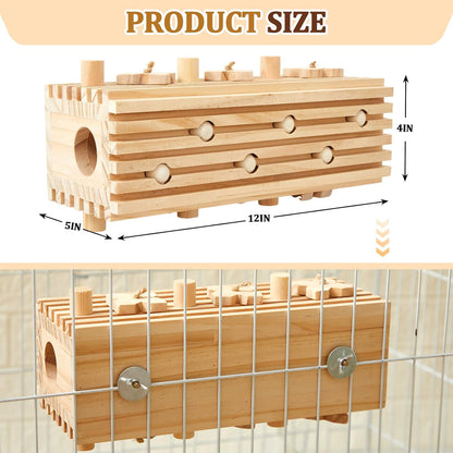 12 x 5 x 4 Inches Extra Large Bird Parrot Toy Activity Block Multicolored Natural Wooden Parrot Cage Chewing Toys for Large Medium Macaws Cockatoos African Grey Birds