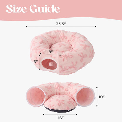 Lesure Cat Tunnel Bed for Indoor Cats - Cute Cat Donut Tunnel Toys with Washable Circle Cushion, Round Pet Peekaboo Cave Toy for Kitten/Puppy/Rabbit, Standard Pink Taffy