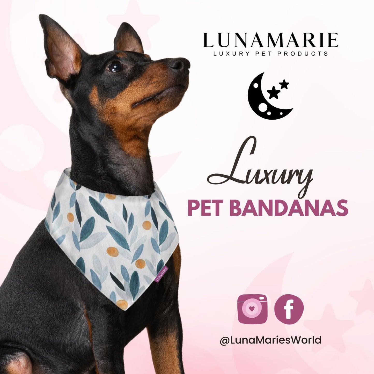 LunaMarie - Luxury Pet Birthday Bandanas -Premium & Silky Poly Fabric | 100% Handmade | Custom Shape Dual Layered (Green/Orange Floral, Large)