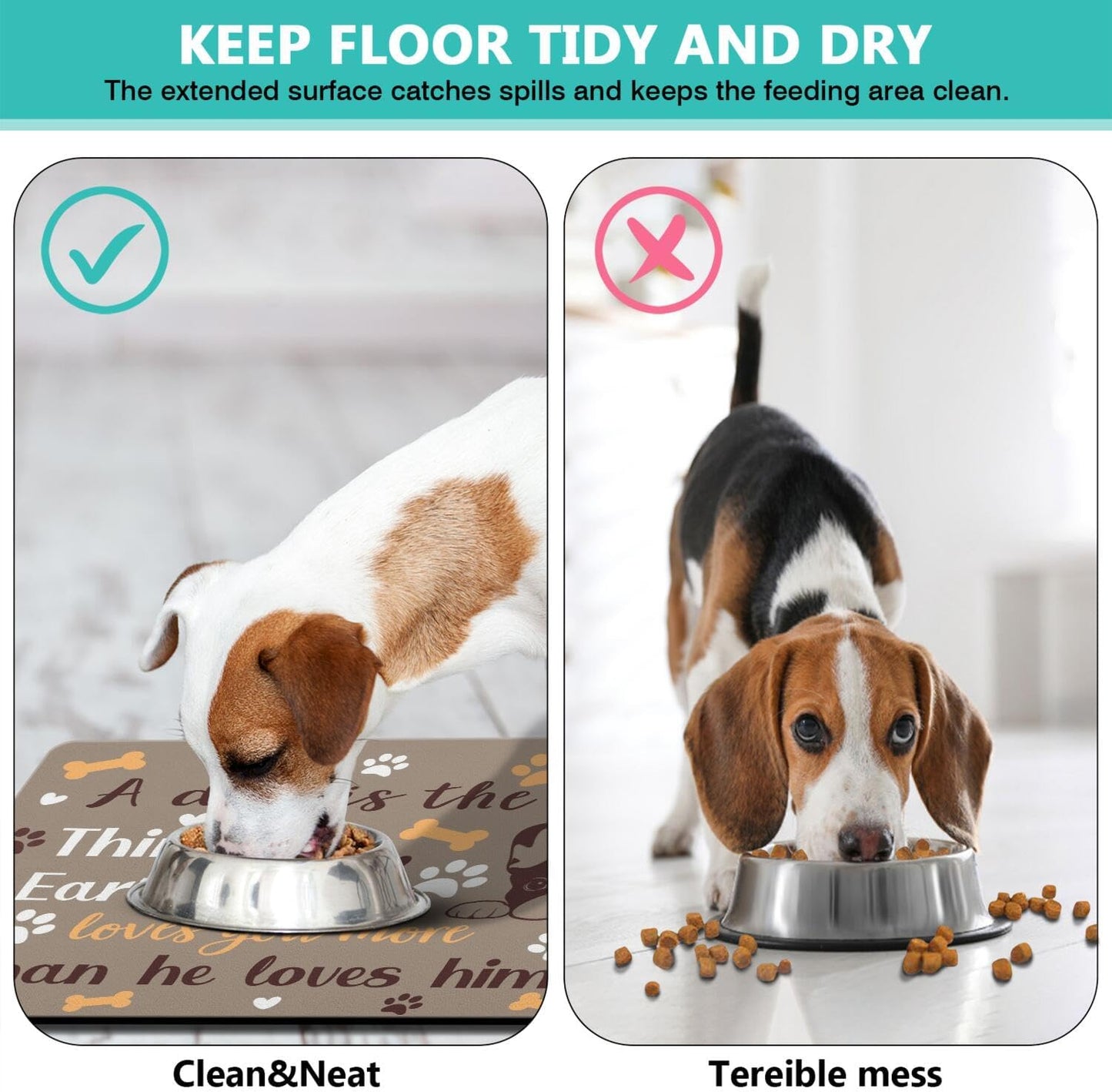 Pet Feeding Mat for Floors Waterproof Dog Mat for Food and Water Absorbent Quick Dry Non Slip mat for Cat Bowls