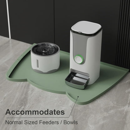 OHMO Dog Food Mat(Sage Green, 24 * 15'') w/Residue Collection Pocket Silicone Pet Feeding Mat for Floor High Edges Anti Spills Waterproof Cat Water Bowl Tray, Easy Clean Placemat