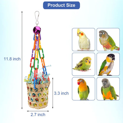 Wontee Bird Toys Colorful Shredding Crinkles Foraging Toys Natural Sola Ball for Parrots Cockatiels Conures Parakeets Budgies Senegal (Bamboo Basket (1 Pack))