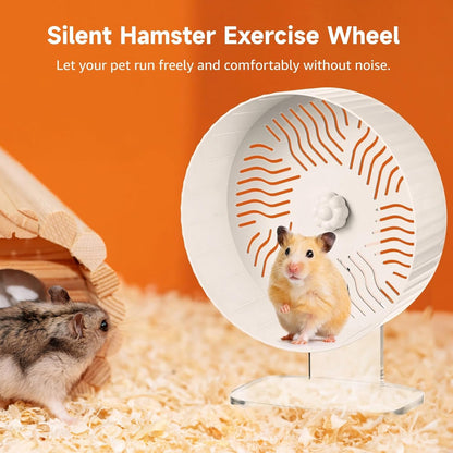 Silent Hamster Wheel, Hamster Exercise Wheel with Adjustable Acrylic Stand, Hamster Exercise Wheel for Gerbil, Syrian & Dwarf, Chinchilla and More Small Animal Hamster Running Wheels (9.5 in)