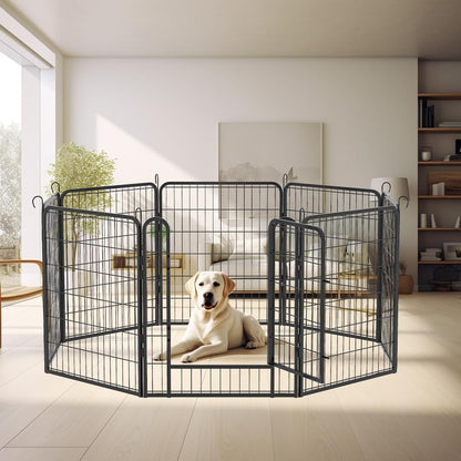 Dog Playpen, Outdoor Dog Fence, 8 Panels, 32" H Dog Pen for Medium/Small Dogs, Heavy Duty Metal Pet Fence with Gate, Portable Dog Fence for RV Camping and Yard (Black)