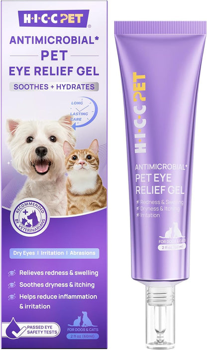 HICC PET Dog Eye Gel, Vet-Recommended Dog Eye Infection Treatment, Cat Eye Drops Wash, Soothes Irritation, Moisturizes Dry Eyes, Pet Eye Drops Ointment Alternative for Dogs, Cats, Horses. 2 fl oz