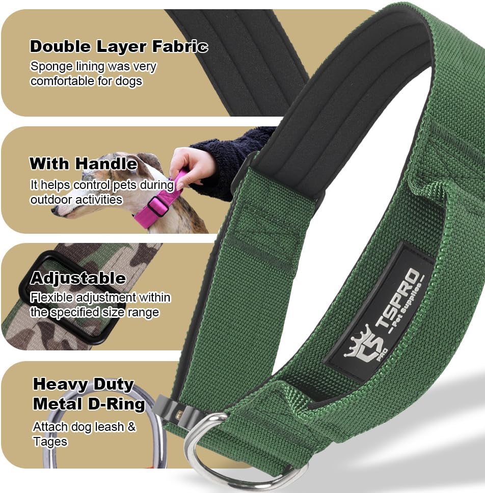 TSPRO Premium Dog Collars Tactical Dog Collar with Handle and Heavy Duty Quick-Release Metal Buckle Durable Thick and Adjustable for Medium to Large Dogs (Gradient Multi-Colored L)