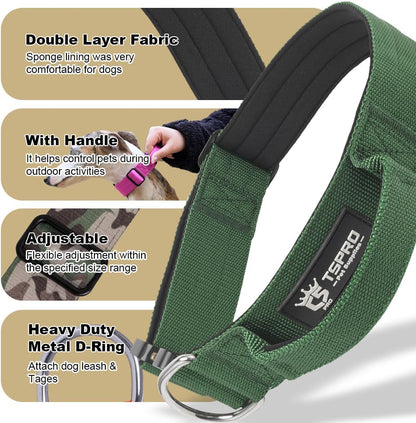 TSPRO Premium Dog Collars Tactical Dog Collar with Handle and Heavy Duty Quick-Release Metal Buckle Durable Thick and Adjustable for Medium to Large Dogs (Gradient Multi-Colored M)