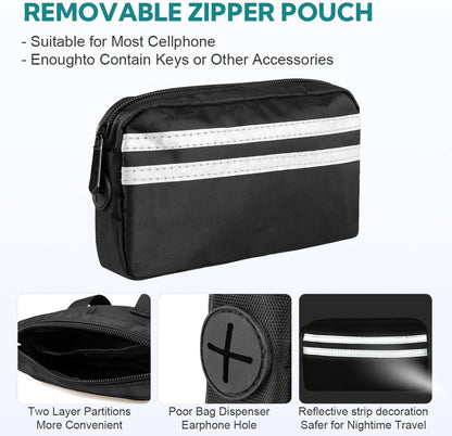 Hands Free Dog Leash with Pouch, Retractable Bungee, Double Padded Handles for Walking, Waist Leash for Medium & Large Dogs, Walking Accessories