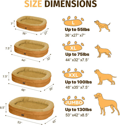 Orthopedic Waterproof Large Dog Bed: Memory Foam Washable Dog Bed with Bolsters - Removable Orthopedic Cover for Medium L XL Large Sized Pet - Non-Slip Bottom - Orange