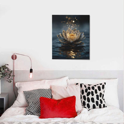 Zen Lotus Canvas Wall Art Mystical Lotus Bloom in Water Aesthetic Pictures Wall Decor Modern Meditation Spiritual Painting Print Framed Artwork Decorations Gifts for Yoga Spa Room Bathroom 20"x24"