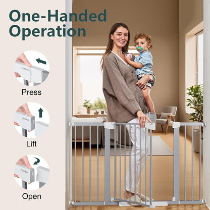 Cumbor 29.7"-51.5" Extra Wide Baby Gate for Stairs, Mom's Choice Awards Winner-Dog Gates for Doorways, Pressure Mounted Walk Through Pet Gate Indoor, Safety Auto-Close Child Gate for Kids, Gray