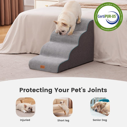 Gardner Pet Dog Stairs for Small Dogs 19.7" H, Curved 4-Step Pet Stairs, Dog Steps for High Bed (18-24 in), Couch with Durable Non-Slip Waterproof Fabric Cover and CertiPUR-US Certified Foam