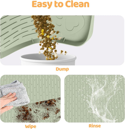 Cat Food Mat, 40" x 28" Extra Large Silicone Pet Feeding Mat with Raised Edge Pet Placemat for Food and Water Bowl Non-Slip, Easy to Clean, Floor Protection (Green)