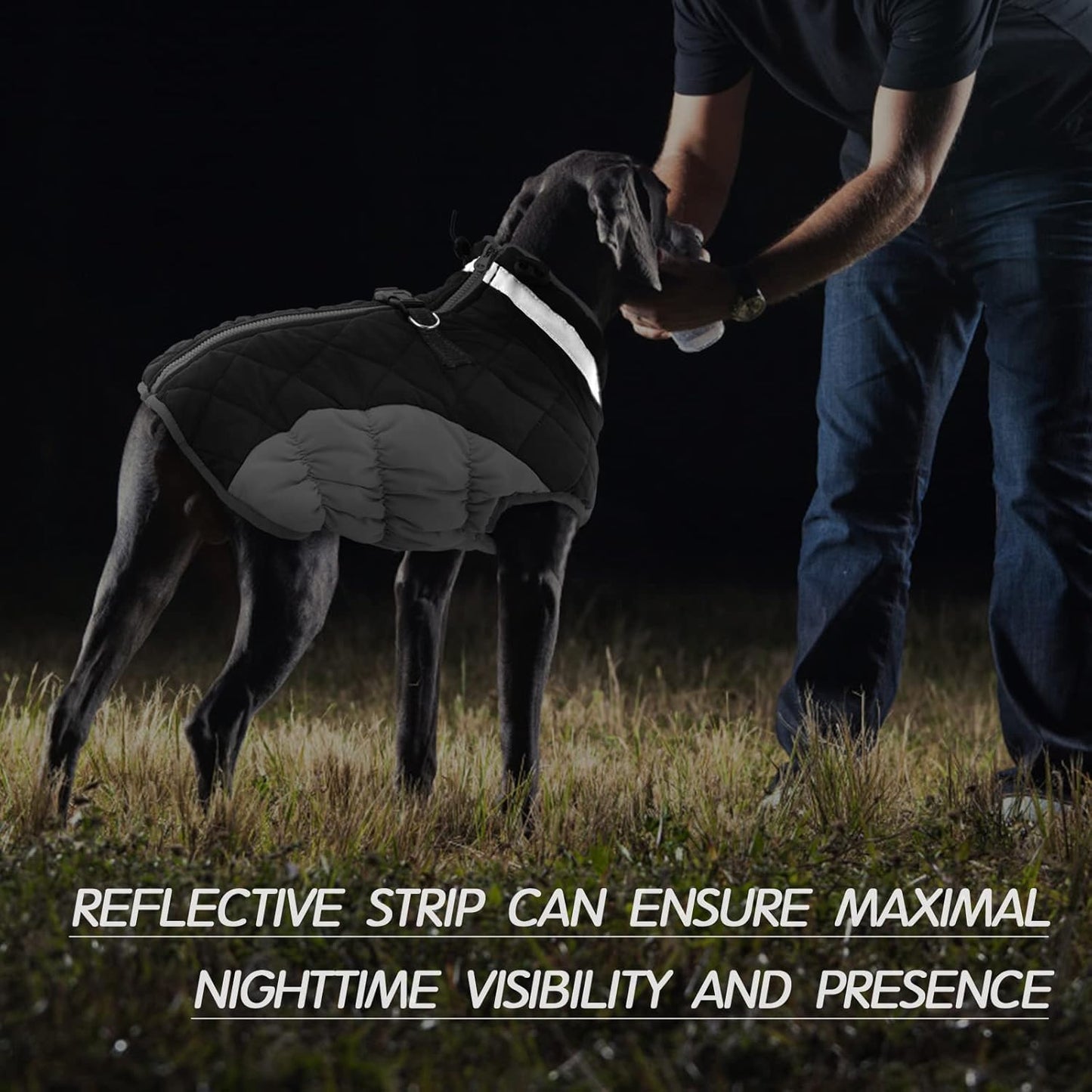 FUAMEY Dog Coat for Large Dogs,Waterproof Dog Winter Jacket with Harness Built in Puppy Cold Weather Coats Reflective Pet Vest with Zipper Warm Fleece Dogs Snowsuit Windproof Black XXXL