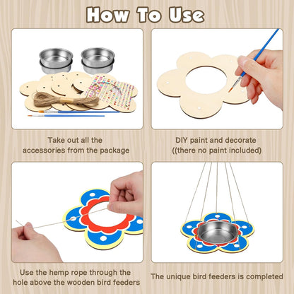 Fennoral 4 Pack Bird Feeder Kits for Kids Make Your Own Bird Feeders Wooden Art and Craft for Girls Boys Ornaments DIY to Paint Craft for Spring Garden Outdoor Decoration Summer Activities Project