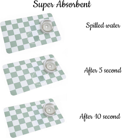 Ralxion Checkered Dog Feeding Mat, Absorbent Mats for Dog Food and Water Bowl, Dispenser, Modern Aesthetic Sage Green Checkerboard Pet Placemat for Dogs, Cats, Puppy, 16" X24”