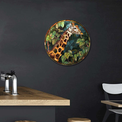 Lygond Metal Sign Tin Sign Circular Stained Glass Giraffe Funny Sign for Patio 12×12 Inches
