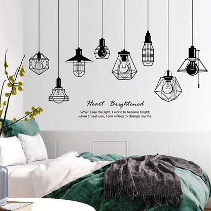 Removable 8pcs Hanging Black Vinyl Chandeliers Wall Sticker Quotes Heart Brightened Wall Decal DIY Peel and Stick Decor for Kids Boys and Girls Bedroom Living Room Studyroom Playroom Classroom