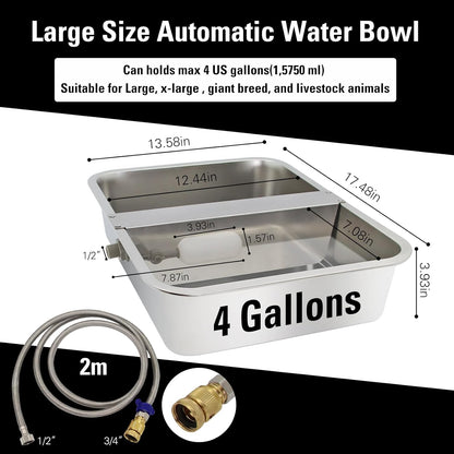4Gal Automatic Water Bowl Dispenser for Dogs,Pig Waterer,Outdoor Automatic Dog Water Bowl,Stianless Steel Auto Fill Livestock Water Trough with Float Valve for Chicken,Horse,Calf,Dog,Goat