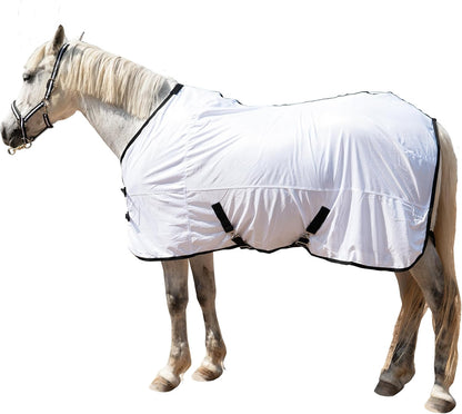 Horse Fly Sheet Equine Summer Sheets, Comfy Mesh Bug and Mosquito Protection Standard Neck - White 75"