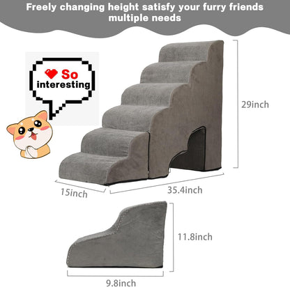Dog Stairs for High Beds 25-30 inches Tall, 6-Step Dog Steps for High Bed for Doggies/Kitties, 30D Foam Pet Stairs Steps for Small Dogs, Dog Ramp/Ladder for Old Dogs/Cats, Grey