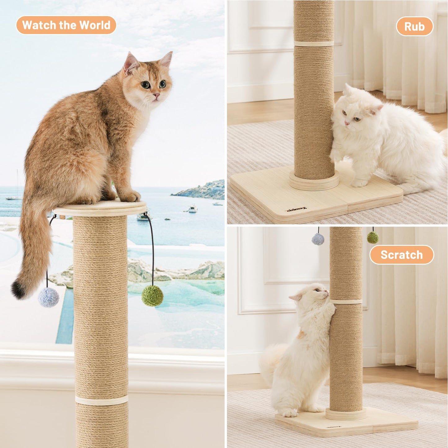 ZOMISIA 35'' Tall Cat Scratching Post for Indoor Cats. Chosen for real quality, fits naturally into
