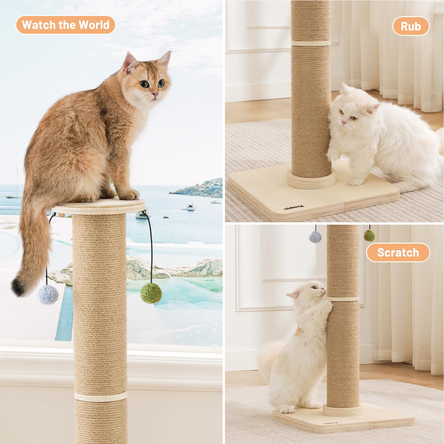 ZOMISIA 35'' Tall Cat Scratching Post for Indoor Cats. Chosen for real quality, fits naturally into