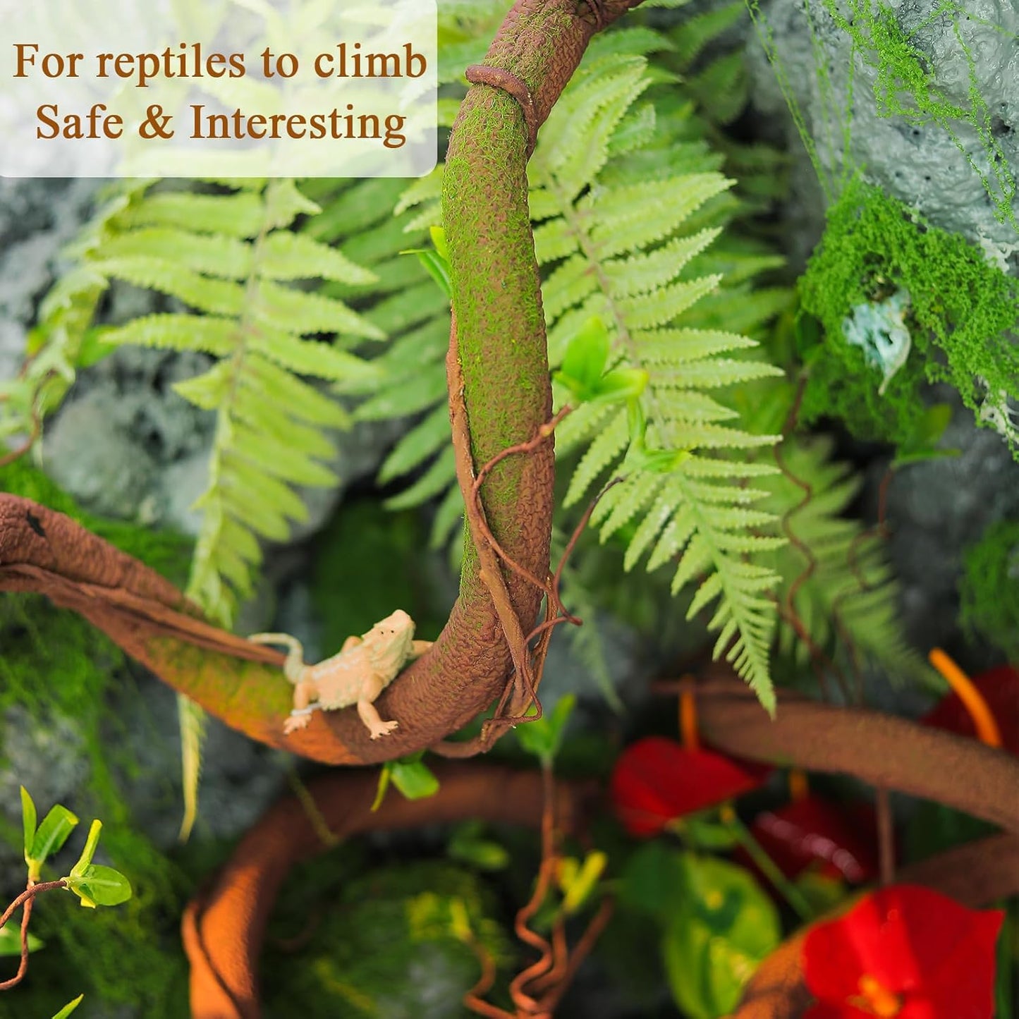 63in Bendable Thick Artificial Tree Branches Faux Wood Tree Trunk Twigs Grapevines Moss Plants Garland With Green Leaves For Wall Hanging Reptile Climbing Halloween Outdoor Arch Home Garden Decoration