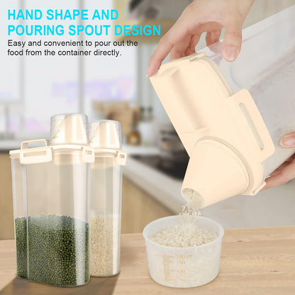 Rice Airtight Dry Food Storage Containers, BPA Free Plastic Storage Bin Dispenser with Pourable Spout, Measuring cup for Cereal, Flour and Baking Supplies, Include a Stainless Steel Whisk