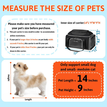 Petskd Top-Expandable Pet Carrier with Wheels 17x12x8.5 Inches JetBlue Allegiant Spirit Airline Approved, Soft-Sided Carrier for Small Cat Dog with Locking Safety Zippers and Anti-Scratch Mesh(Black)