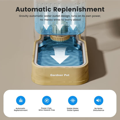 Gardner Pet Automatic Dog Water Dispenser Gravity Waterer with Stainless Steel Bowl Water Dispenser 6.5L Large Capacity Water Feeder for Dogs Cats Pets, BPA-Free Noise-Free (Light Brown, 6.5L)