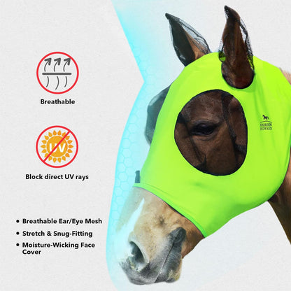 Harrison Howard Super Comfort Stretchy Fly Mask Large Eye Space with UV Protection Soft on Skin with Breathability Fluro Lime M Cob