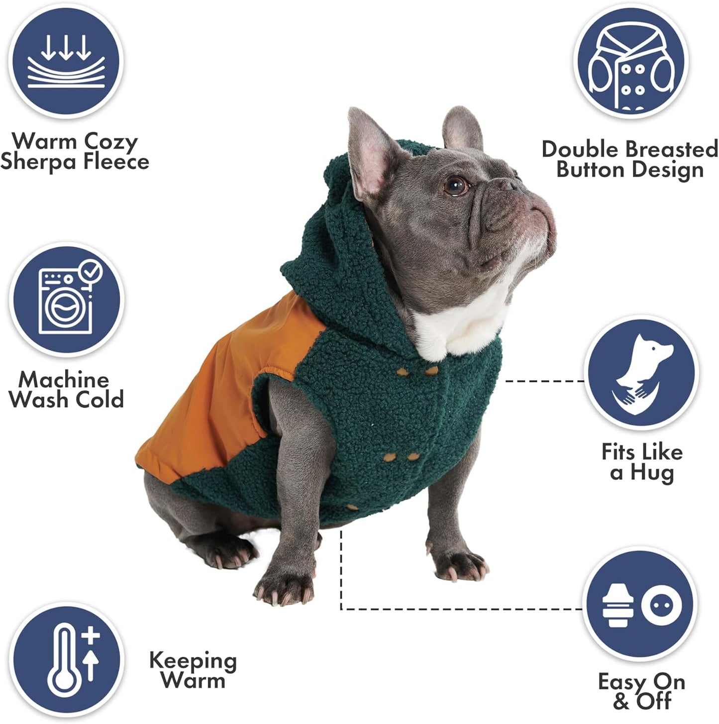 Spark Paws Reversible Dog Sweater, Sherpa Jacket Vest with Warm Fleece Lining, Warm Coat for Winter, Suitable for Small Medium, Large, XL XXL Dogs - Orange and Green - 3XL